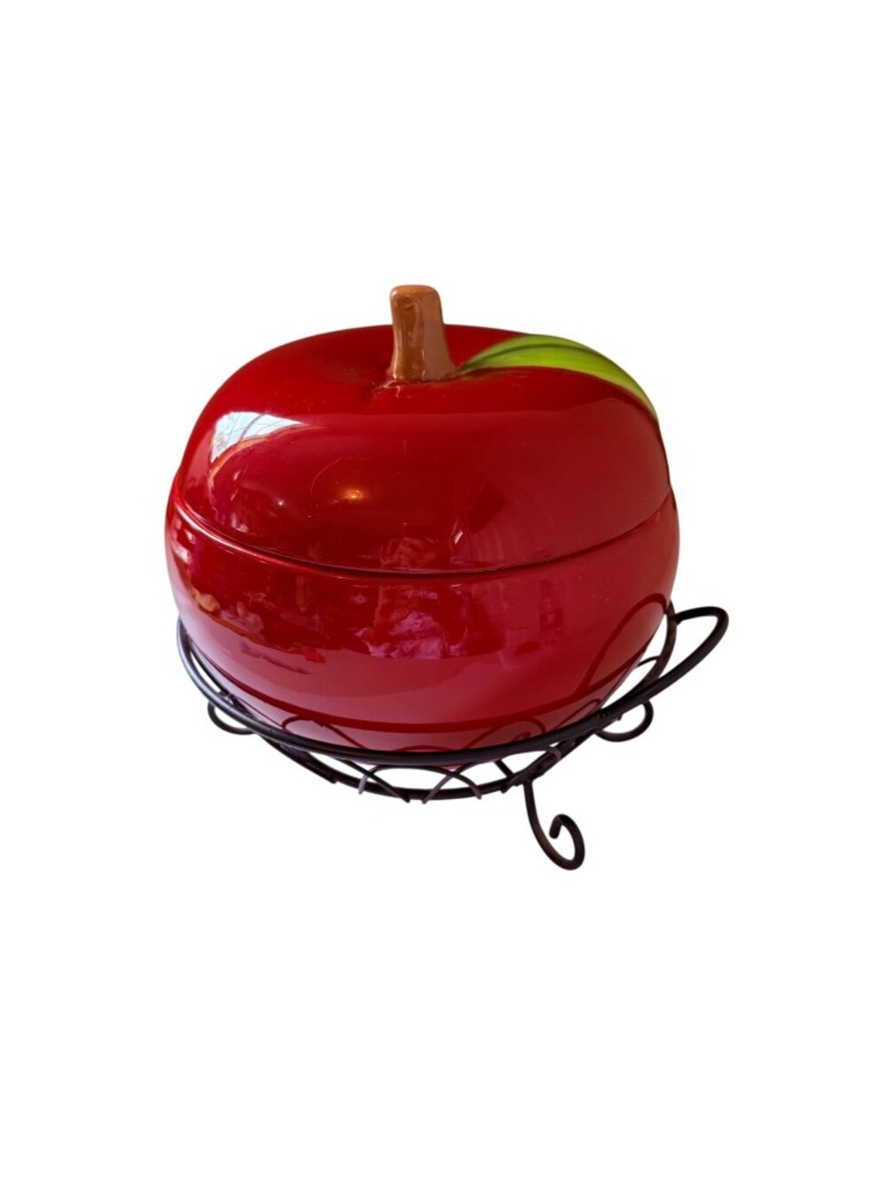 Temp-tations Fresh Crop Red Apple Covered Baker Casserole Wire Stand Tara 8"